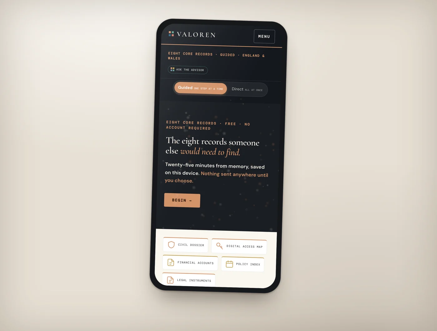 The guided question screen open on a phone — answer what you know, skip the rest.