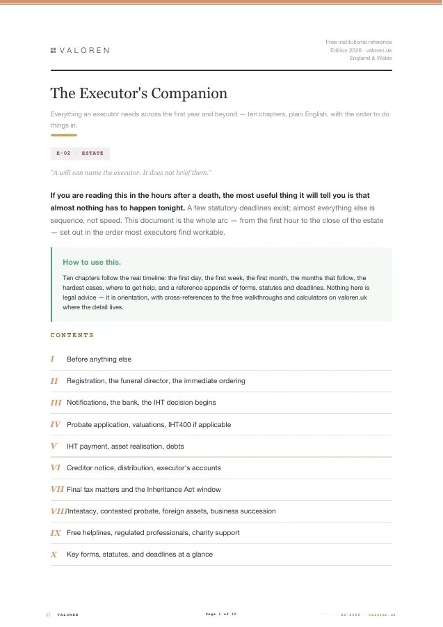 First page of the Executor's Companion guide.