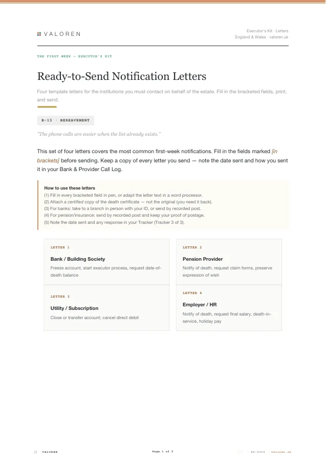 First page of Valoren's drafted notification letters.