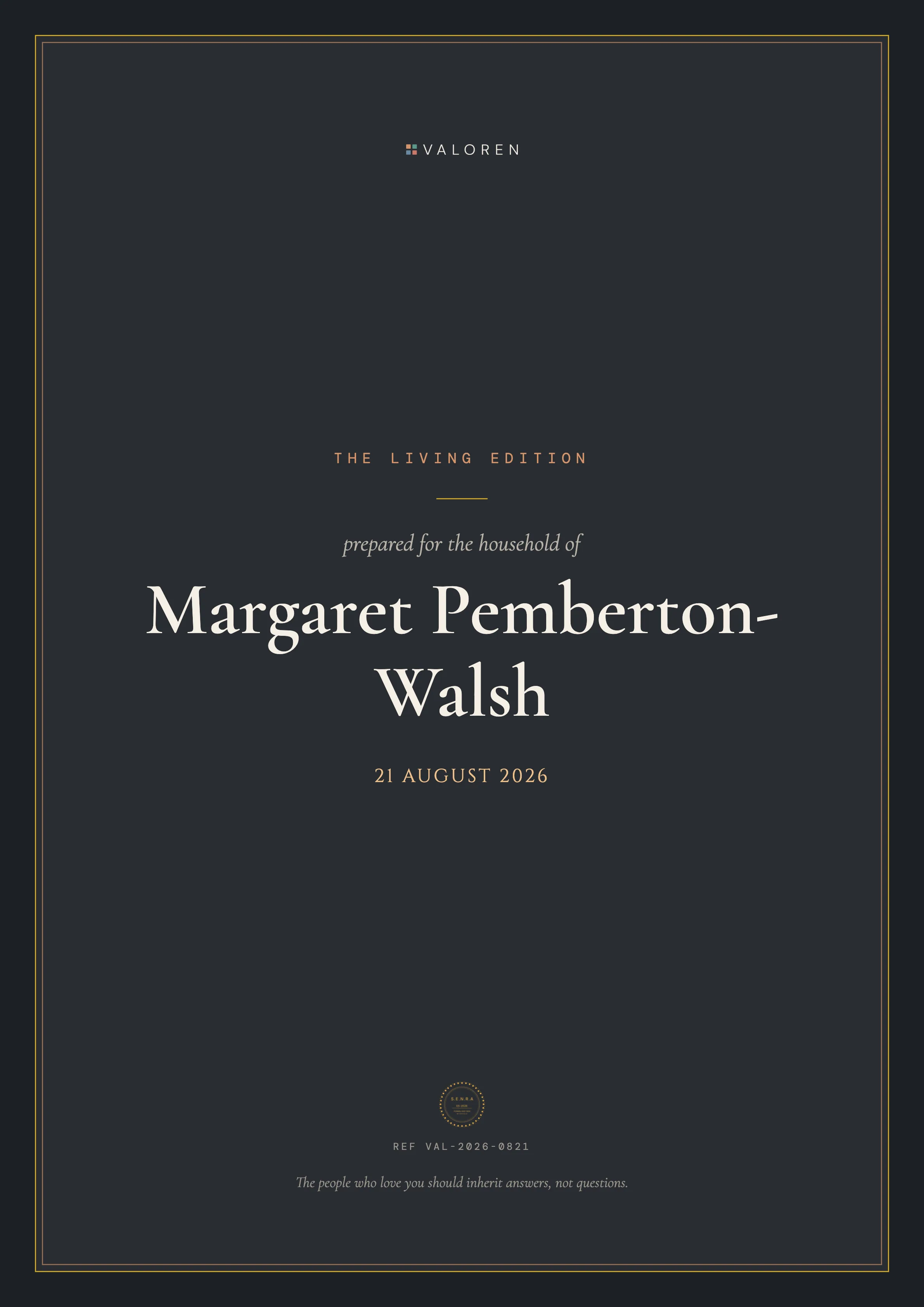 The dark cover of the Living Edition, prepared for a fictional household.