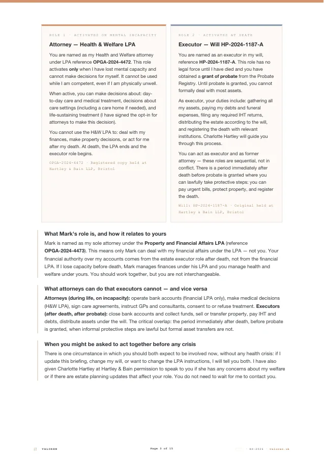 A page from the Trusted Person briefing, prepared for a nominated adult.